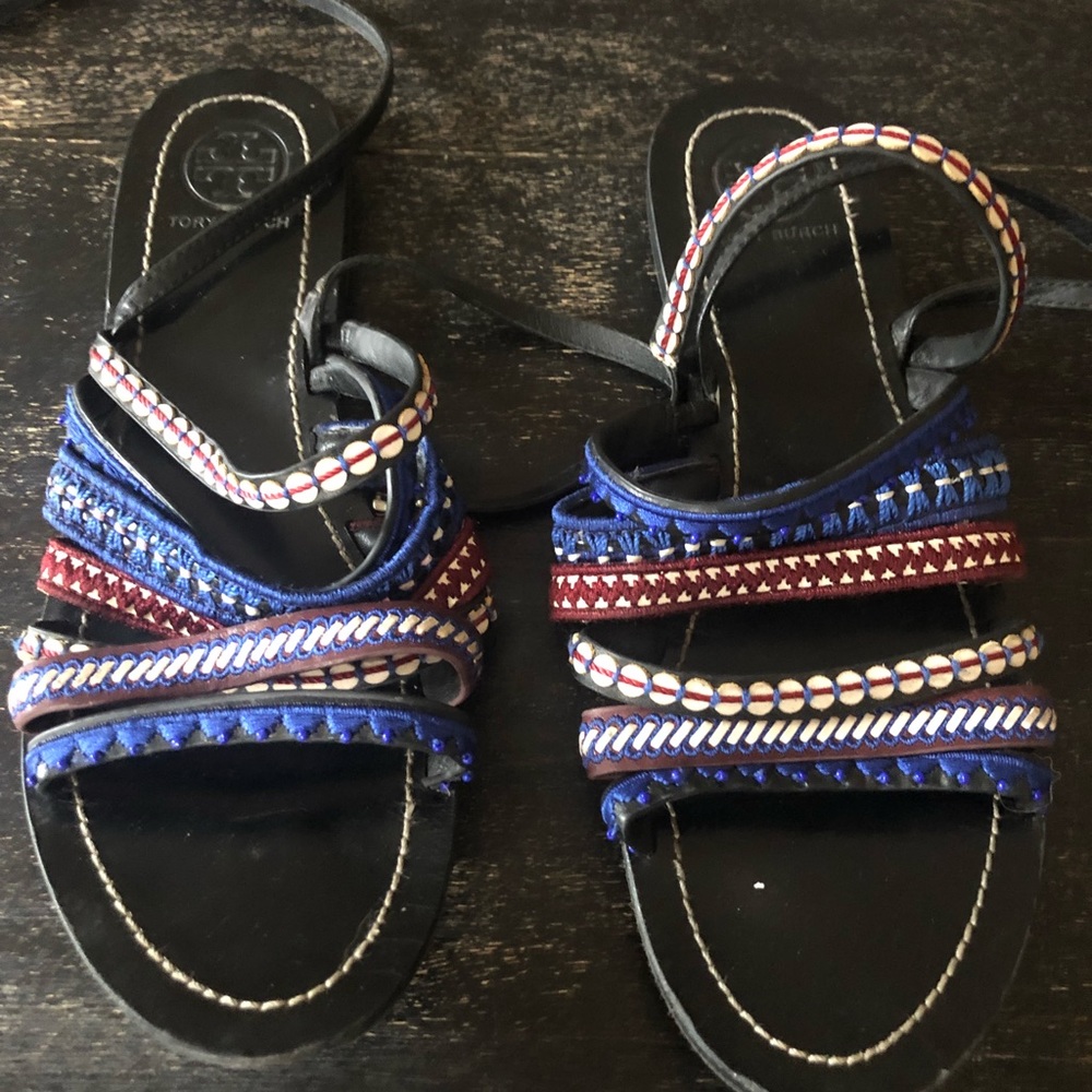 Red, white and blue sandals.
